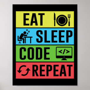Eat Sleep Code Repeat Funny Programming Back To Sc Poster