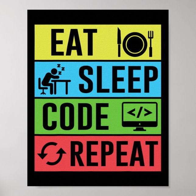 Eat Sleep Code Repeat Funny Programming Back To Sc Poster (Front)