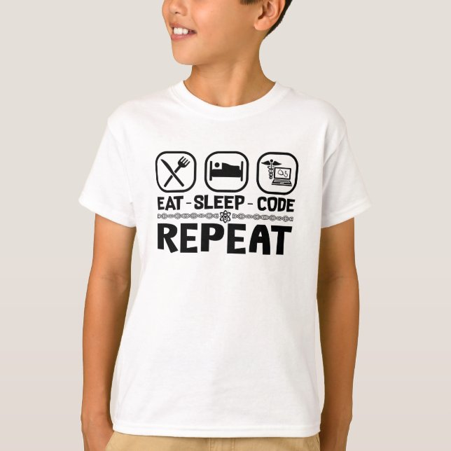 Eat Sleep Code Repeat Medical Coder Coding Gift T-Shirt (Front)