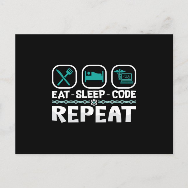 Eat Sleep Code Repeat Medical Coder ICD Coding Postcard (Front)