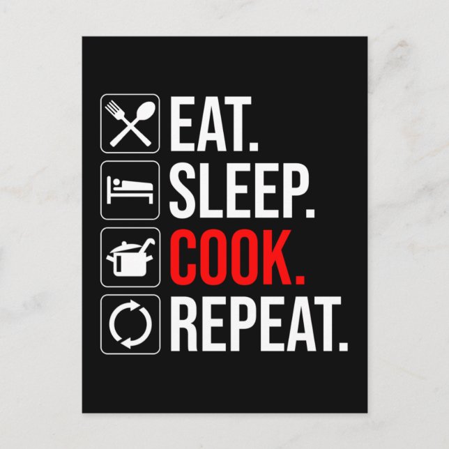 Eat. Sleep. Cook. Repeat Postcard (Front)