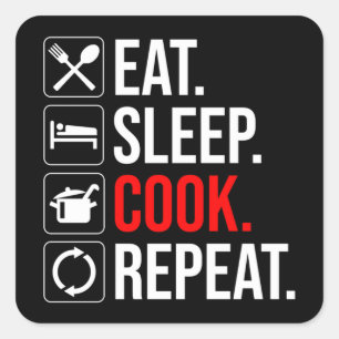 Eat. Sleep. Cook. Repeat Square Sticker