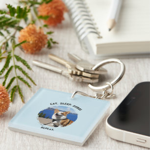 'Eat. Sleep. Corgi. Repeat.' Customizable Photo Keychain