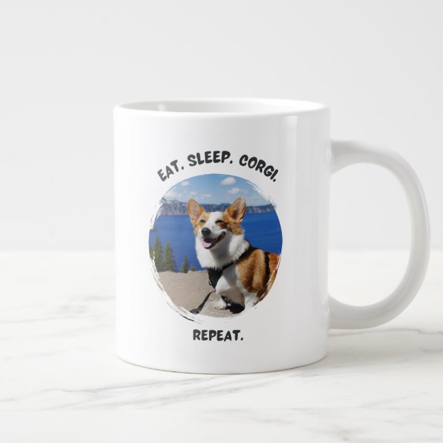 'Eat. Sleep. Corgi. Repeat.' Customizable Photo  Large Coffee Mug (Right)