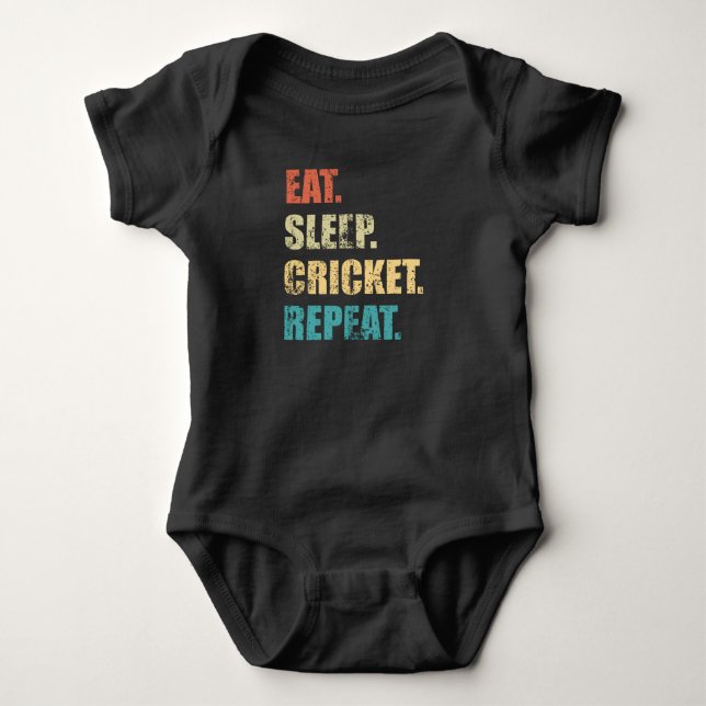 Eat sleep cricket repeat. baby bodysuit (Front)
