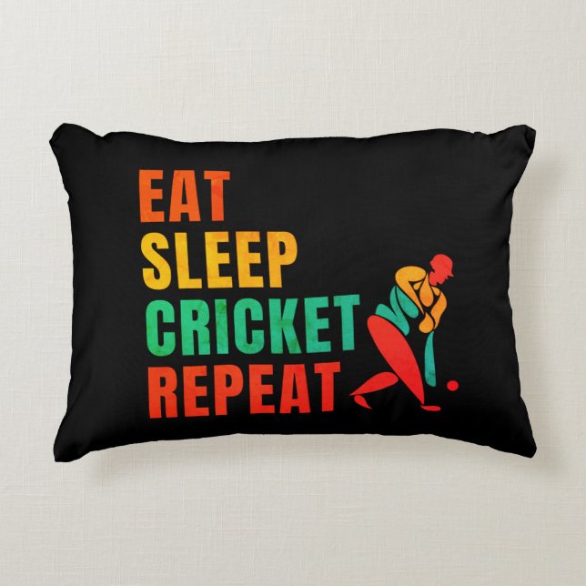 EAT SLEEP CRICKET REPEAT- CRICKET LOVER ACCENT PILLOW (Front)