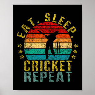 Eat Sleep Cricket Repeat Funny Retro Poster