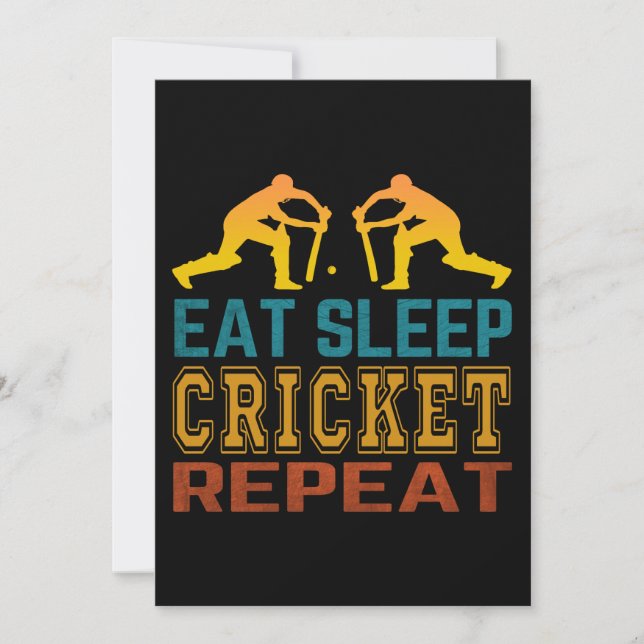 Eat Sleep Cricket Repeat Invitation (Front)