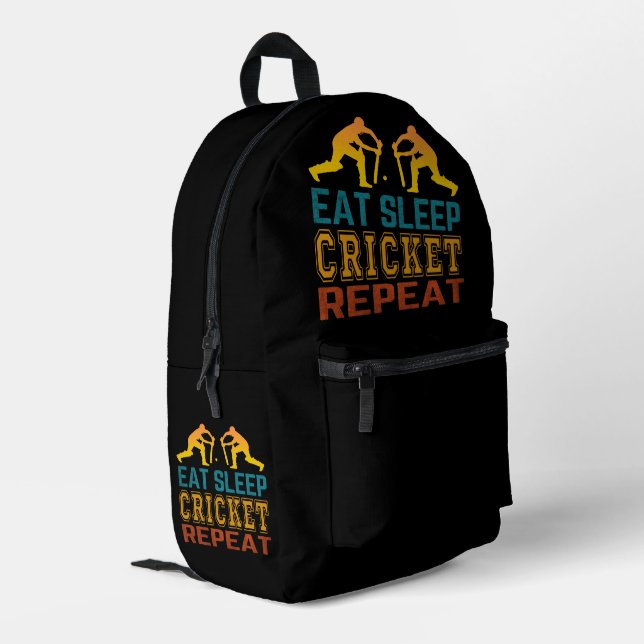 Eat Sleep Cricket Repeat Printed Backpack (Back Corner Left)
