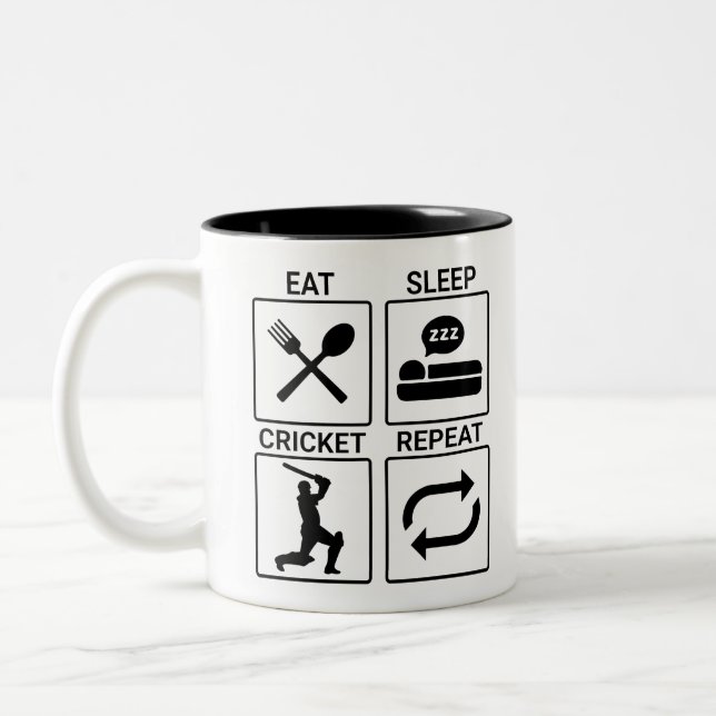 Eat Sleep Cricket Repeat Sports Two-Tone Coffee Mug (Left)