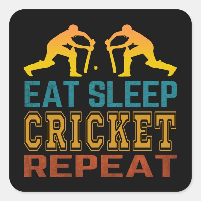 Eat Sleep Cricket Repeat Square Sticker (Front)