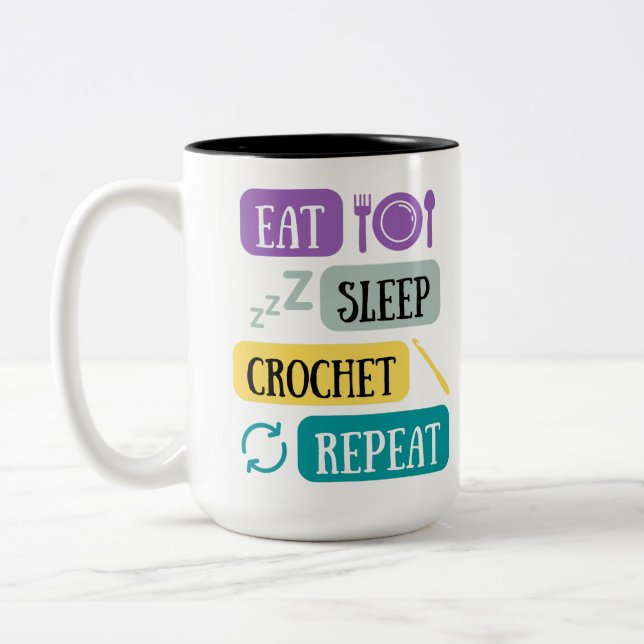 Eat sleep crochet repeat personalized Two-Tone coffee mug (Left)