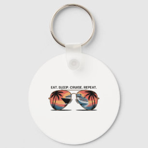Eat Sleep Cruise Repeat Vacation Ship Ocean Sunset Keychain