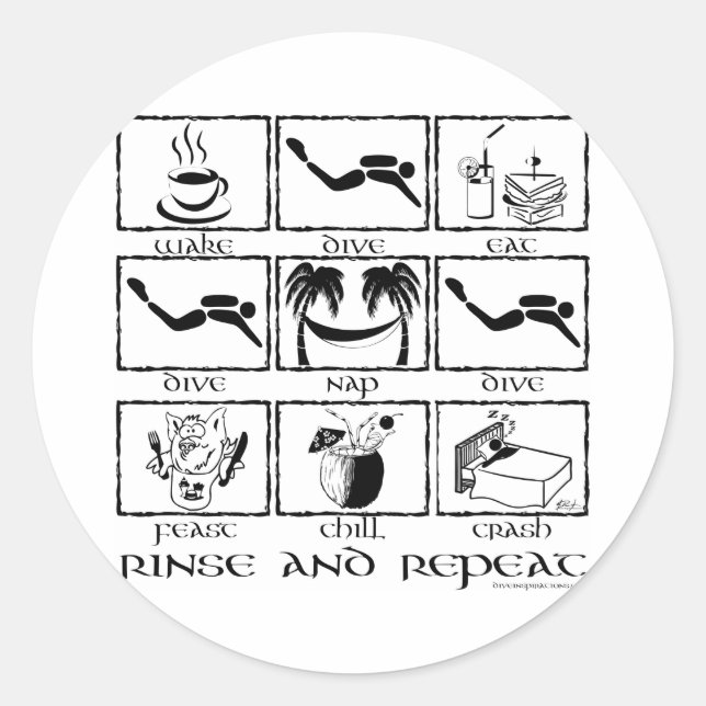 Eat Sleep Dive Rinse and Repeat Classic Round Sticker (Front)