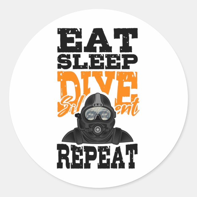 Eat Sleep Dive Silent Technical Divers Rebreather Classic Round Sticker (Front)