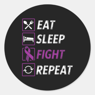 Eat Sleep Fight Repeat Purple Ribbon Epilepsy Awar Classic Round Sticker