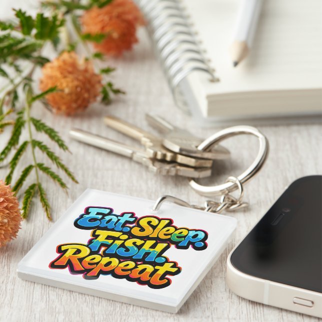 Eat Sleep Fish Repeat Rainbow Keychain (Front Right)