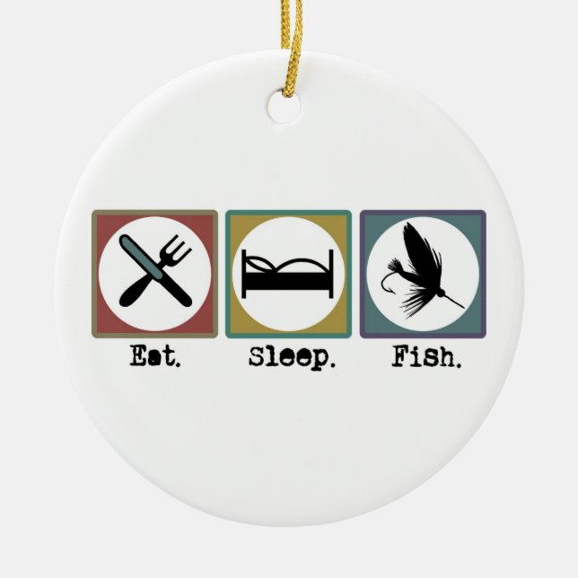 Eat Sleep Fishing Trout Ceramic Ornament (Front)