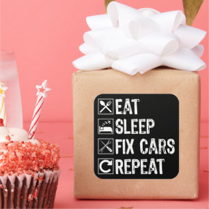 Eat Sleep Fix Cars Repeat Funny Mechanic Dad Square Sticker
