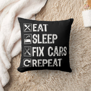 Eat Sleep Fix Cars Repeat Funny Mechanic Dad Throw Pillow