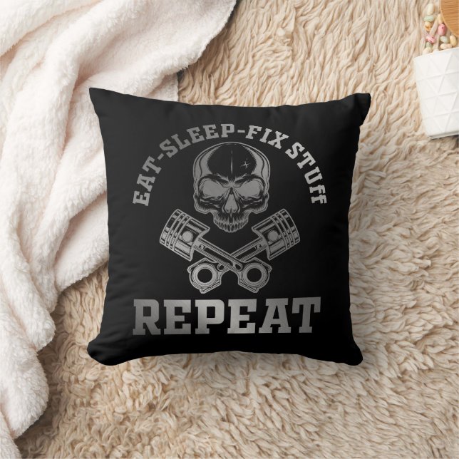 Eat Sleep Fix Stuff Repeat Funny Repairman Throw Pillow (Blanket)