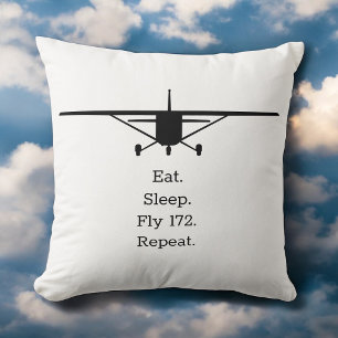 Eat Sleep Fly 172 Repeat Funny Airplane Pilot Throw Pillow