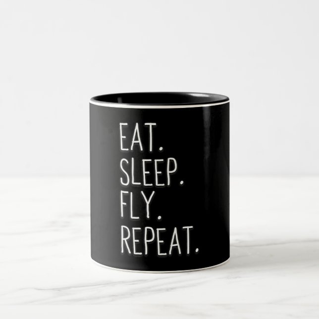 Eat Sleep Fly Repeat Helicopter Pilot Two-Tone Coffee Mug (Center)