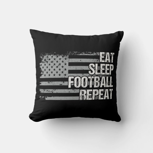 Eat Sleep Football Repeat US Flag Men Women Girls  Throw Pillow (Front)