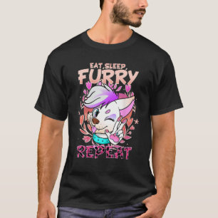 Eat Sleep Furry Repeat I Cute Cosplay Fandom T-Shirt