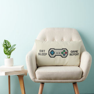 Eat Sleep Game Repeat – Cool Pixel Gamer Pillow