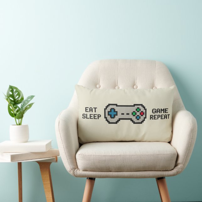 Eat Sleep Game Repeat – Cool Pixel Gamer Pillow (Chair)