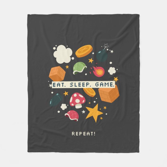 Eat. Sleep. Game. Repeat. Fleece Blanket (Front)