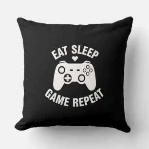 Eat Sleep Game Repeat - Funny Gamer Quote Design Throw Pillow