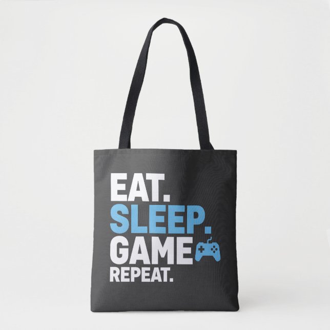 Eat Sleep Game Repeat Funny Gamer Quote Design Tote Bag (Front)