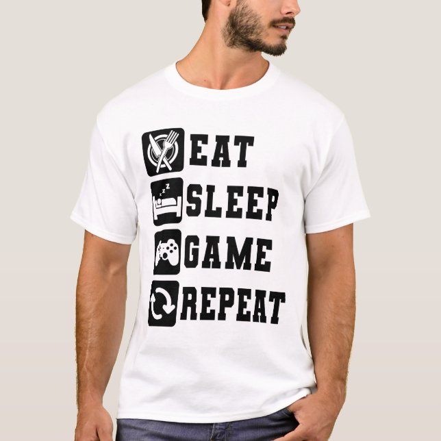 Eat Sleep Game Repeat Funny Gaming Console T-Shirt (Front)