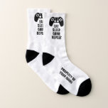 Eat Sleep Game Repeat funny sport socks for gamer<br><div class="desc">Eat Sleep Game Repeat funny sport socks for gamer. Add your own custom name or monogram letters to make a unique pair of socks. Cool personalized Birthday or Christmas Holiday gift idea for him or her. White or custom background colour. Fun present for game addicted son, daughter, brother, husband, boyfriend,...</div>