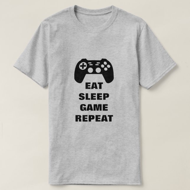 Eat sleep game repeat gamepad t shirt for gamers (Design Front)
