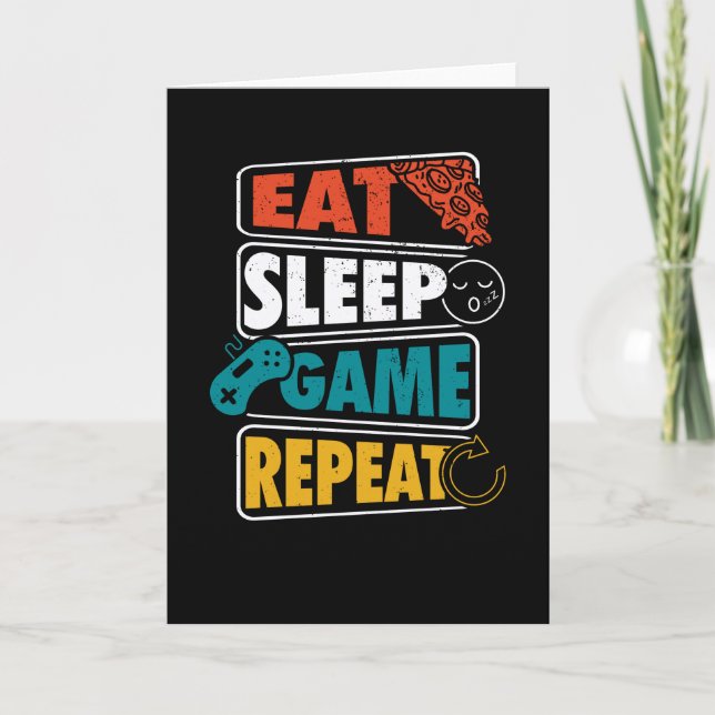 Eat Sleep Game Repeat Gamer Gaming Gift Card (Front)