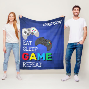 Eat, Sleep, Game, Repeat   Gamer Personalized Fleece Blanket