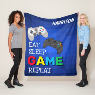 Eat, Sleep, Game, Repeat   Gamer Personalized Fleece Blanket