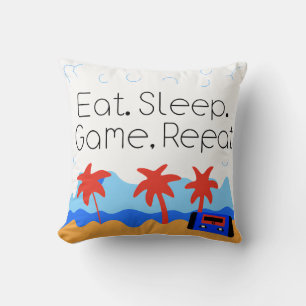 "Eat. Sleep. Game. Repeat." Retro Gaming Throw Pillow