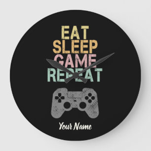 Eat Sleep Game Repeat Saying Gift for Gamer Large Clock