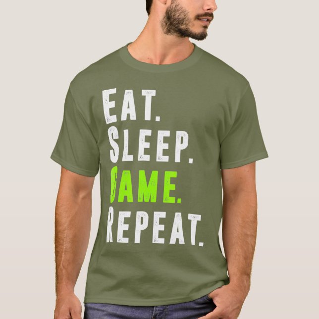 Eat Sleep Game Repeat  Video Computer Gaming T-Shirt (Front)