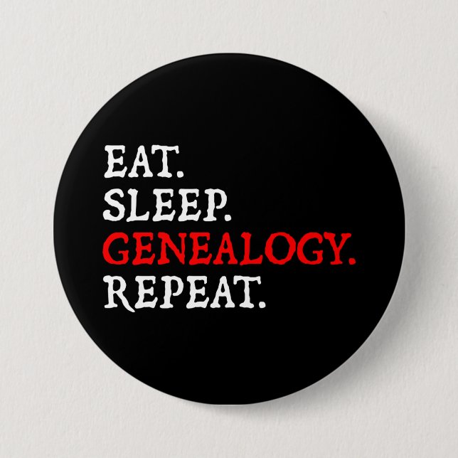 Eat. Sleep. Genealogy. Repeat. 3 Inch Round Button (Front)