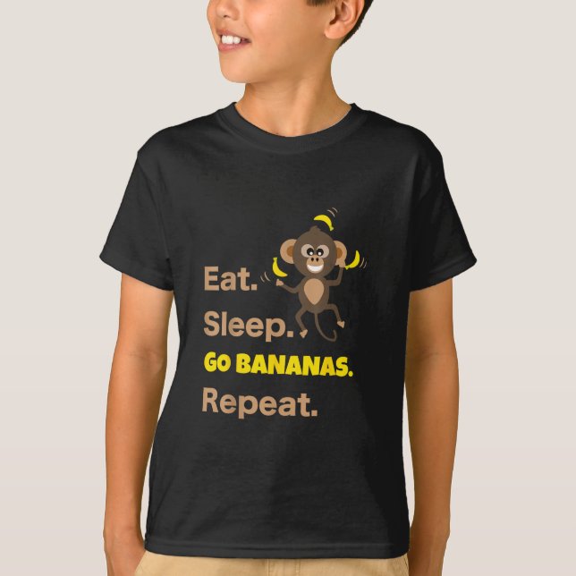 Eat Sleep Go Bananas Repeat Funny Cute Animal Monk T-Shirt (Front)