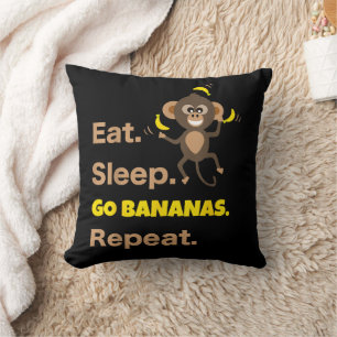 Eat Sleep Go Bananas Repeat Funny Cute Animal Monk Throw Pillow