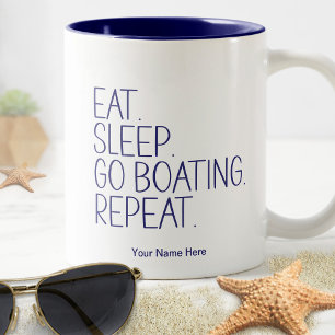 Eat Sleep Go Boating Repeat Funny Captain Humour Two-Tone Coffee Mug