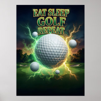 Eat Sleep Golf Flame Poster