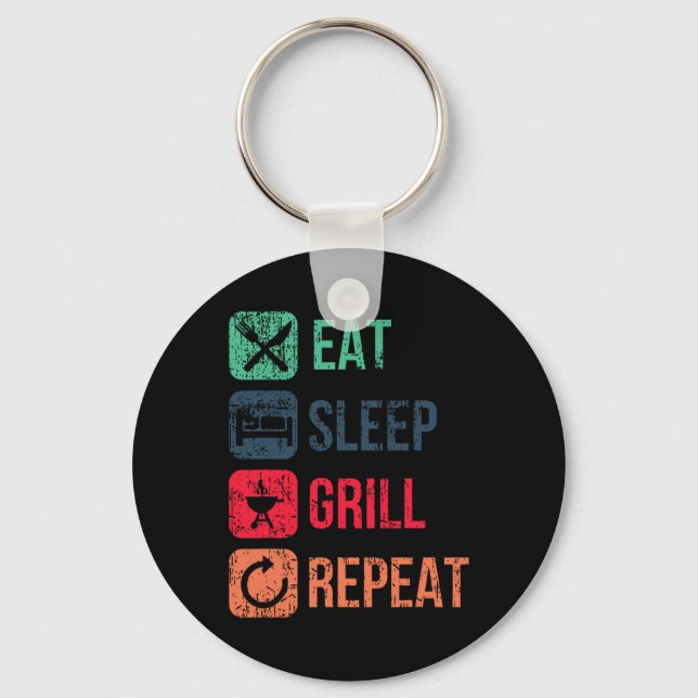 Eat Sleep Grill Repeat  Keychain (Front)