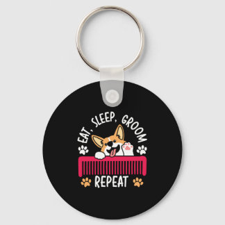 Eat Sleep Groom Repeat Pet Grooming Dog Groomer Keychain